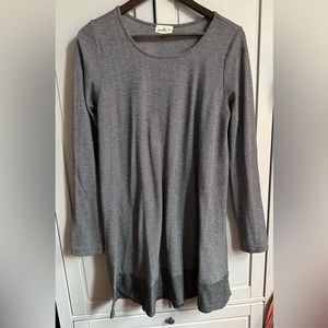 Grey Wooly Knee Length Dress with Elbow Patches